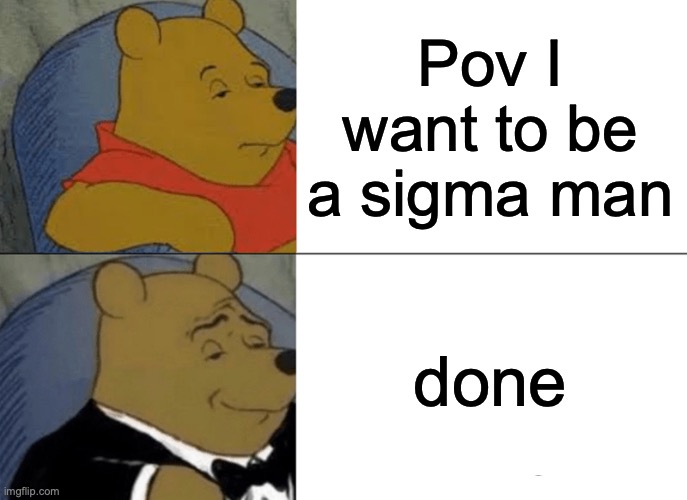 Tuxedo Winnie The Pooh | Pov I want to be a sigma man; done | image tagged in memes,tuxedo winnie the pooh | made w/ Imgflip meme maker