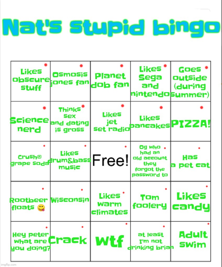 Nat's stupid bingo | image tagged in nat's stupid bingo | made w/ Imgflip meme maker