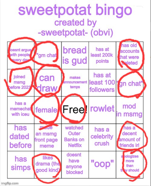 sweetpotat bingo! | image tagged in sweetpotat bingo | made w/ Imgflip meme maker