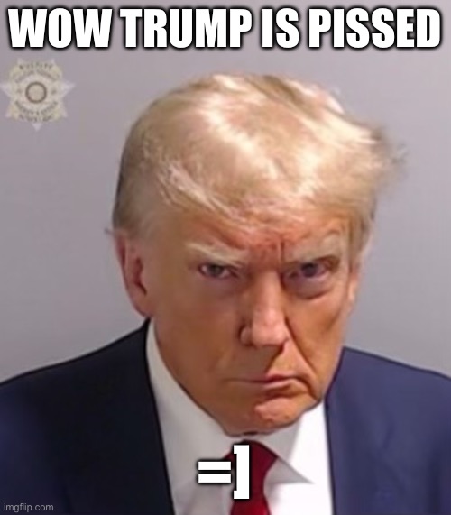 Lmaooo | WOW TRUMP IS PISSED; =] | image tagged in donald trump mugshot | made w/ Imgflip meme maker