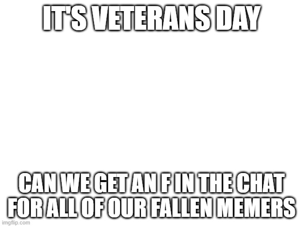 and an upvote would be appreciated but is not required because im not a beggar | IT'S VETERANS DAY; CAN WE GET AN F IN THE CHAT FOR ALL OF OUR FALLEN MEMERS | image tagged in e | made w/ Imgflip meme maker