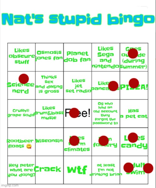 Nat's stupid bingo | image tagged in nat's stupid bingo | made w/ Imgflip meme maker