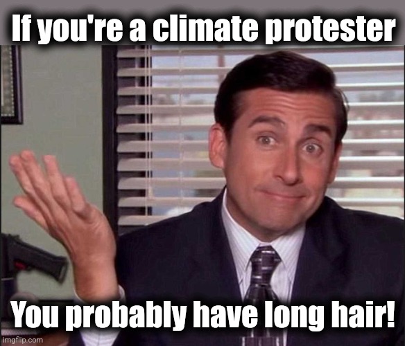 Michael Scott | If you're a climate protester You probably have long hair! | image tagged in michael scott | made w/ Imgflip meme maker