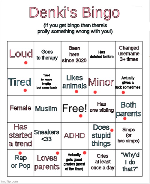 Denki's Bingo! | image tagged in denki's bingo | made w/ Imgflip meme maker