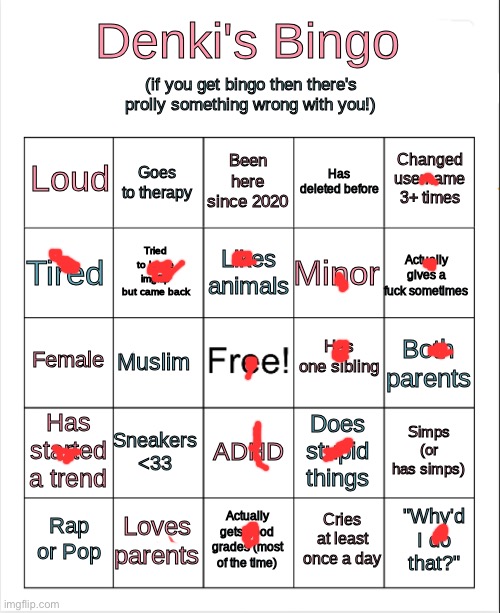 Denki's Bingo! | image tagged in denki's bingo | made w/ Imgflip meme maker