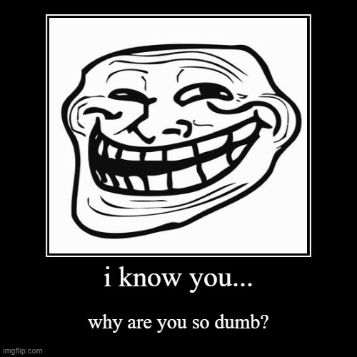 hihi | i know you... | why are you so dumb? | image tagged in funny,demotivationals | made w/ Imgflip demotivational maker