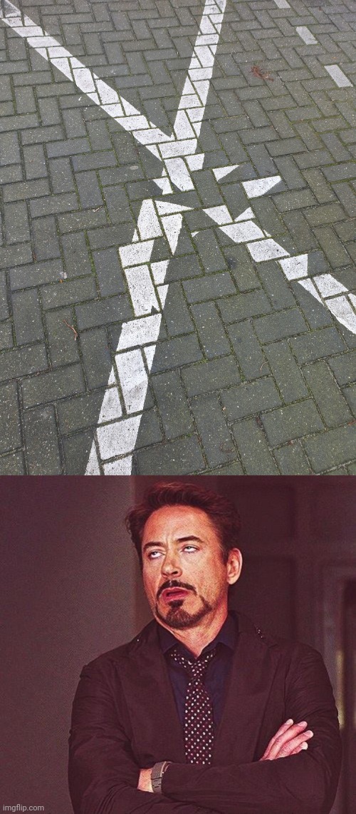 Looking like a crooked X | image tagged in robert downey jr annoyed,x,you had one job,memes,ground,tiles | made w/ Imgflip meme maker