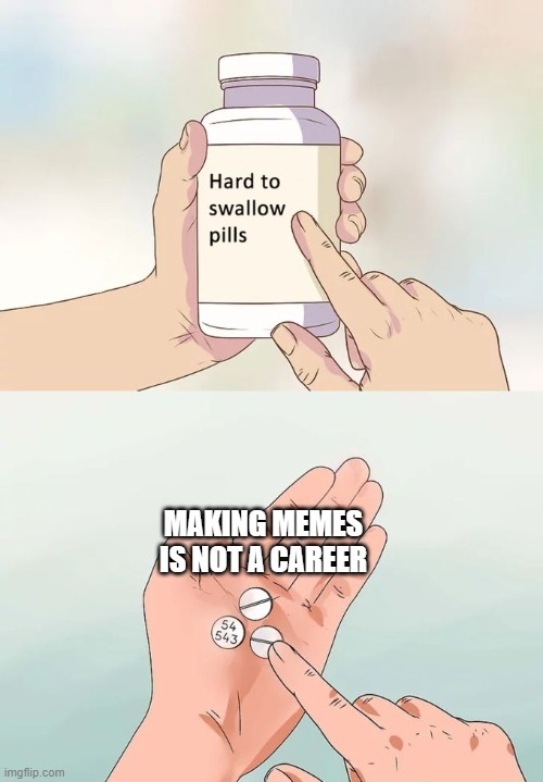 Hard To Swallow Pills | MAKING MEMES IS NOT A CAREER | image tagged in memes,hard to swallow pills | made w/ Imgflip meme maker