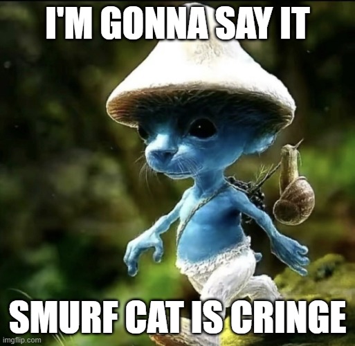 Meme #154 | I'M GONNA SAY IT; SMURF CAT IS CRINGE | image tagged in never,gonna,give,you,up | made w/ Imgflip meme maker