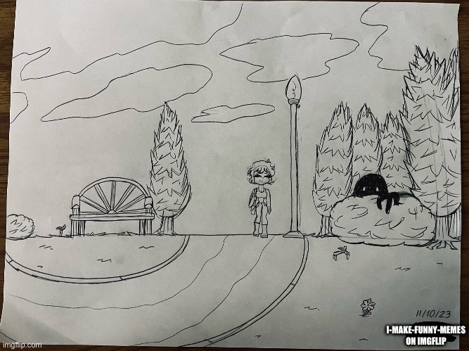 A little something I made in my art class :) | I-MAKE-FUNNY-MEMES ON IMGFLIP | image tagged in horror,anime,traditional art,landscape,art assignment | made w/ Imgflip meme maker