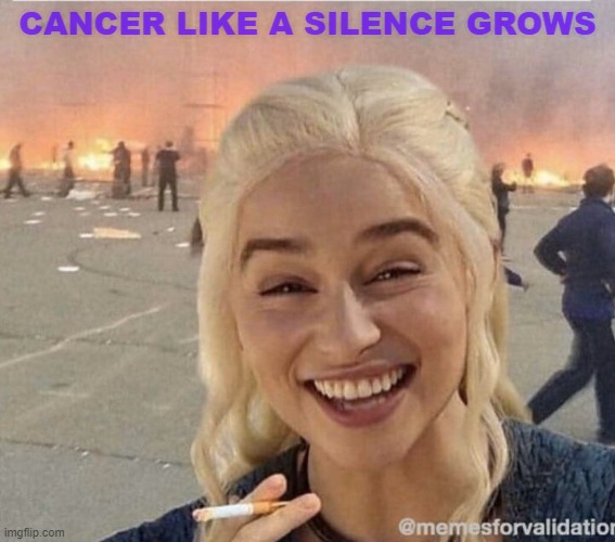 daenerys smoke | CANCER LIKE A SILENCE GROWS | image tagged in daenerys smoke | made w/ Imgflip meme maker