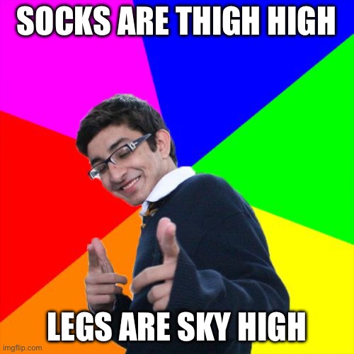 Subtle Pickup Liner Meme | SOCKS ARE THIGH HIGH LEGS ARE SKY HIGH | image tagged in memes,subtle pickup liner | made w/ Imgflip meme maker