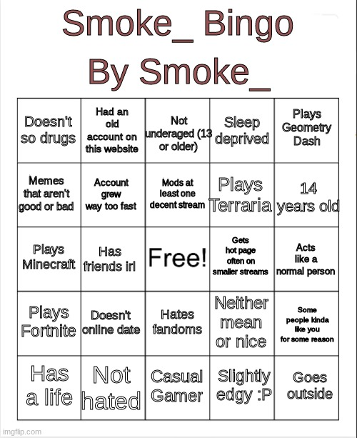 High Quality Smoke_ Bingo Blank Meme Template