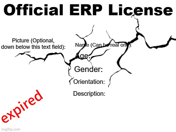 Official ERP License | expired | image tagged in official erp license | made w/ Imgflip meme maker