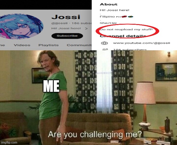 Are you challenging me? | ME | image tagged in are you challenging me | made w/ Imgflip meme maker