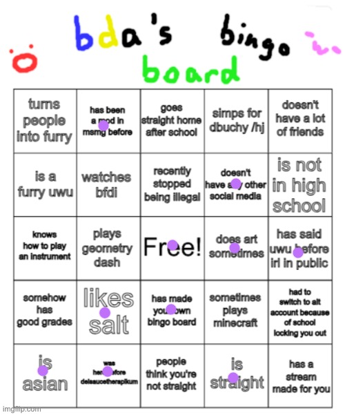 im half asian but whatevs | image tagged in bda bingo board | made w/ Imgflip meme maker