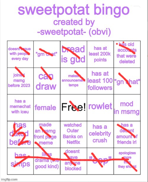 sweetpotat bingo! | image tagged in sweetpotat bingo | made w/ Imgflip meme maker