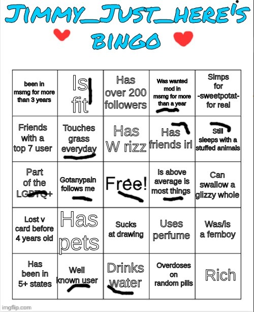 Bingo | image tagged in jimmy_just_here's bingo,memes,funny,bingo | made w/ Imgflip meme maker
