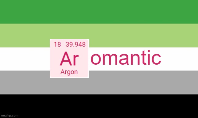 argon the aromantic | omantic | image tagged in aromantic flag,argon,chemistry,science,lgbtq,chemistrymemes | made w/ Imgflip meme maker