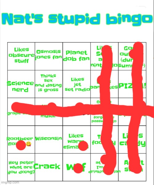 Nat's stupid bingo | image tagged in nat's stupid bingo | made w/ Imgflip meme maker