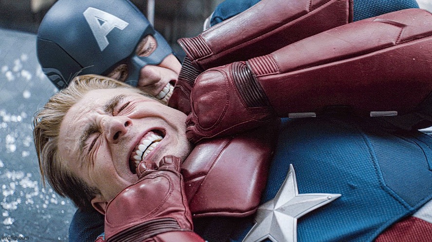 captain America fighting himself | image tagged in captain america fighting himself | made w/ Imgflip meme maker