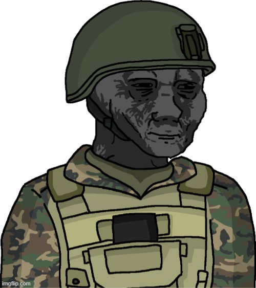 Wojak Serious/Distressed Eroican Soldier | image tagged in wojak serious/distressed eroican soldier | made w/ Imgflip meme maker