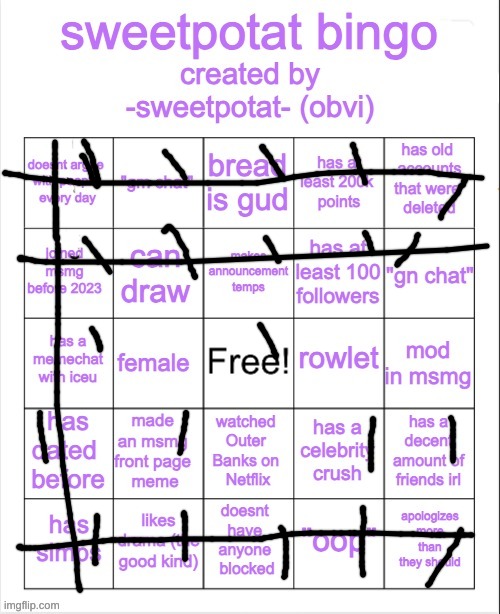 sweetpotat bingo! | image tagged in sweetpotat bingo | made w/ Imgflip meme maker