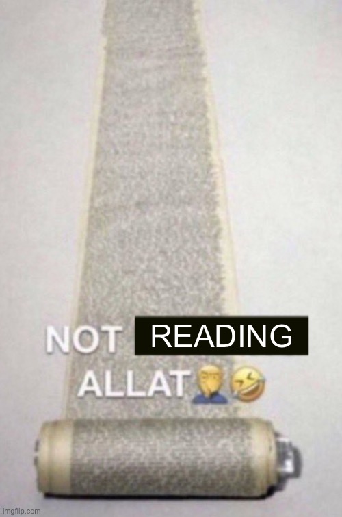 NOT READING ALLAT | READING | image tagged in not reading allat | made w/ Imgflip meme maker