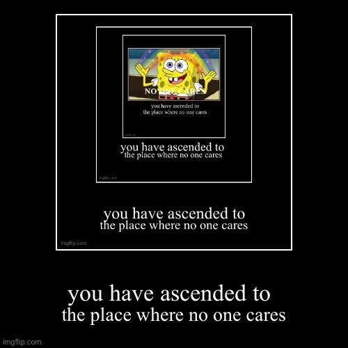 Image 3 of 5 | you have ascended to | the place where no one cares | image tagged in funny,demotivationals | made w/ Imgflip demotivational maker
