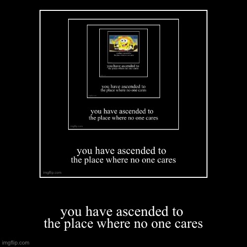 Image 5 of 5 | you have ascended to | the place where no one cares | image tagged in funny,demotivationals | made w/ Imgflip demotivational maker