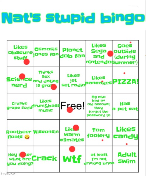 Nat's stupid bingo | image tagged in nat's stupid bingo | made w/ Imgflip meme maker