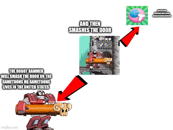 My newest plan to destroy gametoons! | AND AFTER THAT GAMETOONS WILL BE NEVER MAKING ANY CRINGE ANIMATION; AND THEN SMASHES THE DOOR; THE ROBOT RAMMER WILL SMASH THE DOOR ON THE GAMETOONS HQ GAMETOONS LIVES IN THE UNITED STATES | image tagged in gametoons,evil plan,youtube kids,making plans | made w/ Imgflip meme maker