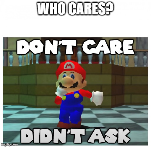 don't care + didn't ask | WHO CARES? | image tagged in don't care didn't ask | made w/ Imgflip meme maker