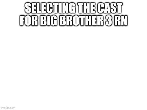 SELECTING THE CAST FOR BIG BROTHER 3 RN | image tagged in big brother | made w/ Imgflip meme maker