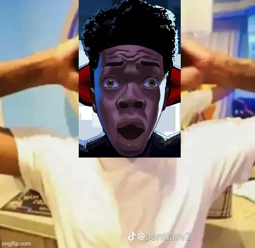 High Quality Shocked black guy with Shocked Miles Morales' head Blank Meme Template