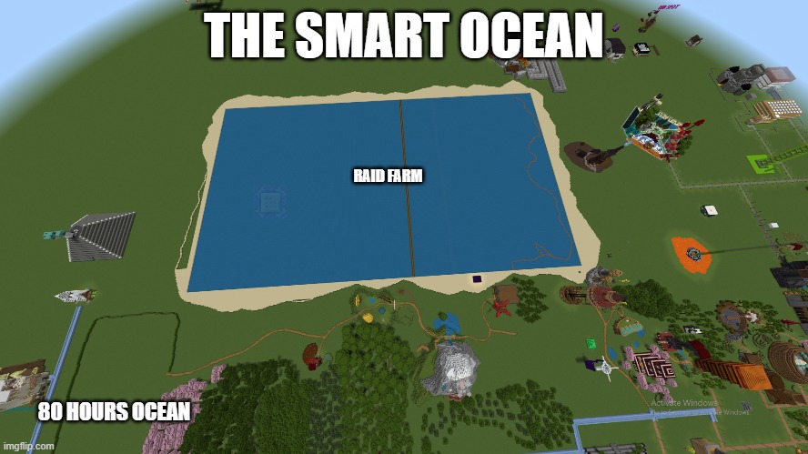 the turtle adventure | THE SMART OCEAN; RAID FARM; 80 HOURS OCEAN | image tagged in minecraft | made w/ Imgflip meme maker