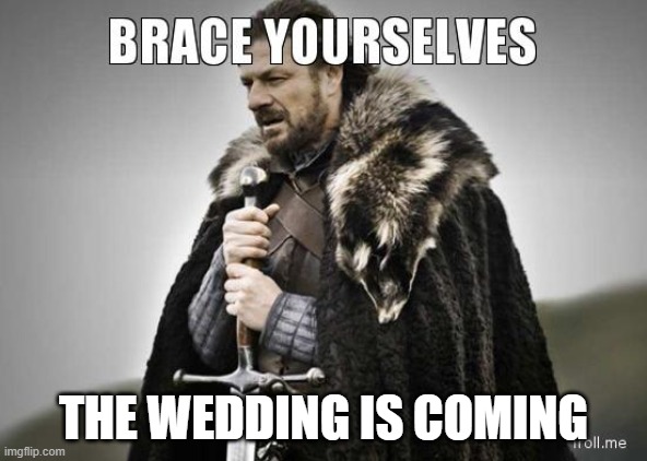 brace yourselves | THE WEDDING IS COMING | image tagged in brace yourselves | made w/ Imgflip meme maker