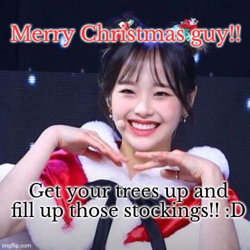 "But what about Thanks-" Silence. | Merry Christmas guy!! Get your trees up and fill up those stockings!! :D | image tagged in christmas,merry christmas,chuu,loona,gay | made w/ Imgflip meme maker