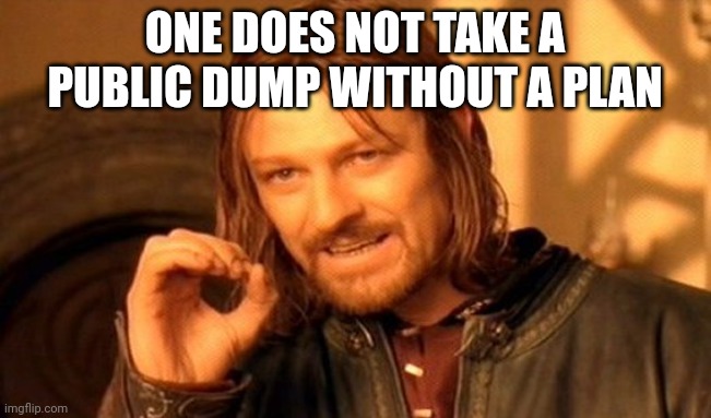 Shy poopers be like | ONE DOES NOT TAKE A PUBLIC DUMP WITHOUT A PLAN | image tagged in memes,one does not simply | made w/ Imgflip meme maker