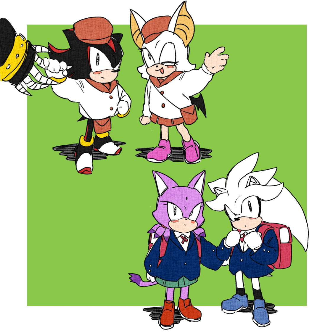 High Quality blaze, shadow, silver, omega, rouge as students Blank Meme Template
