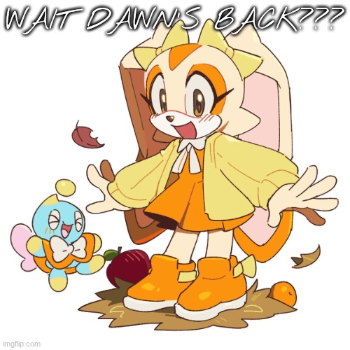 NO I FCKING HATED HER | WAIT DAWN'S BACK??? | image tagged in cream the rabbit 3 | made w/ Imgflip meme maker