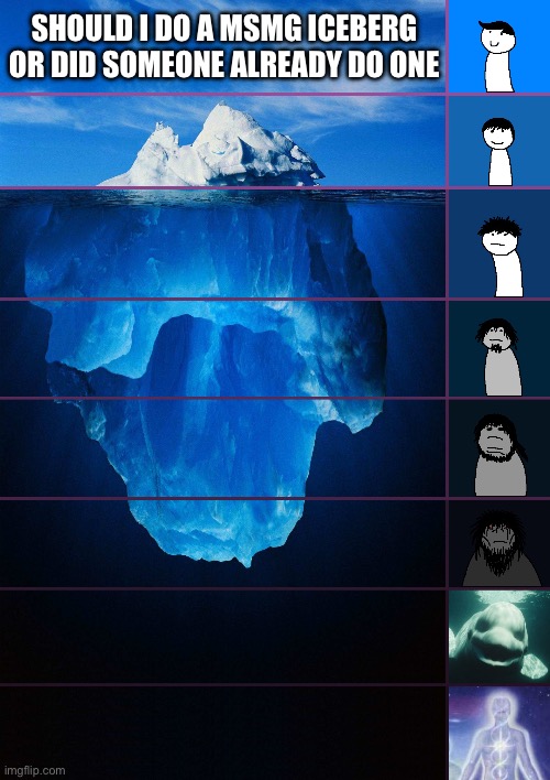 iceberg levels tiers | SHOULD I DO A MSMG ICEBERG OR DID SOMEONE ALREADY DO ONE | image tagged in iceberg levels tiers | made w/ Imgflip meme maker