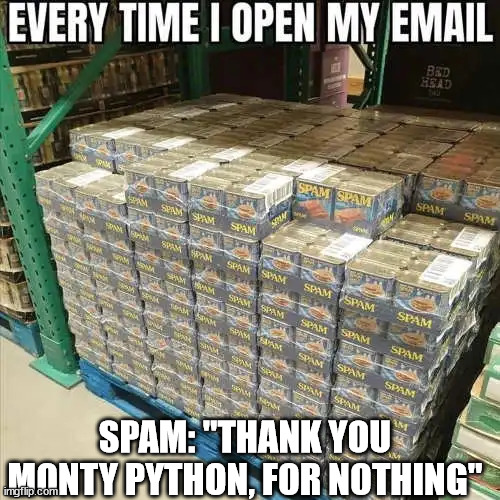 Monty Python gave Spam a bad rep... | SPAM: "THANK YOU MONTY PYTHON, FOR NOTHING" | image tagged in spam,bad,reputation,but that's not my fault | made w/ Imgflip meme maker