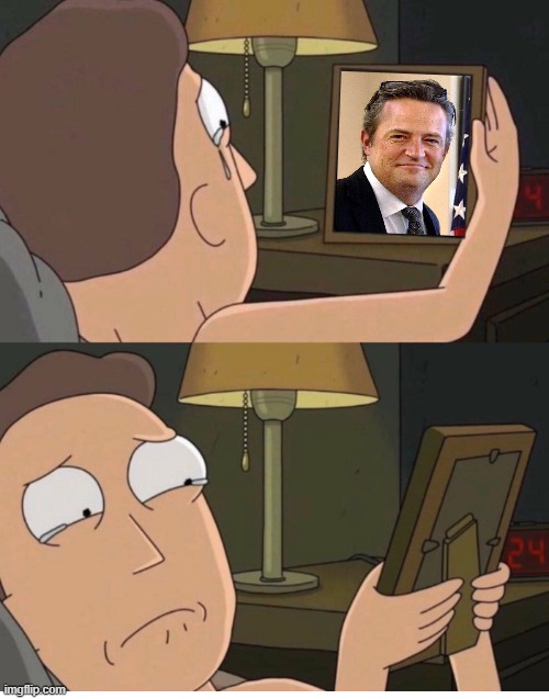 We still miss you, Matt Perry... | image tagged in jerry crying,friends,rick and morty,rest in peace | made w/ Imgflip meme maker