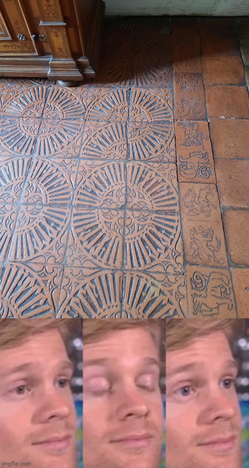 Floor tiles fail | image tagged in white guy blink,floor,tiles,tile,you had one job,memes | made w/ Imgflip meme maker