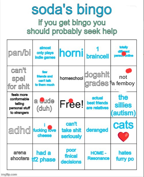 not a femboy | image tagged in soda's bingo | made w/ Imgflip meme maker