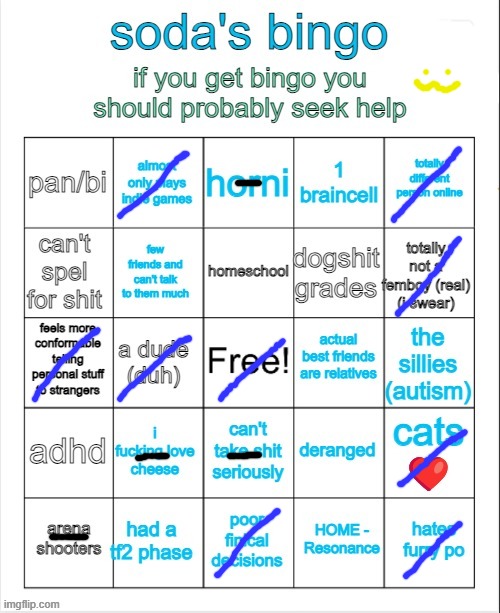 image tagged in soda's bingo | made w/ Imgflip meme maker