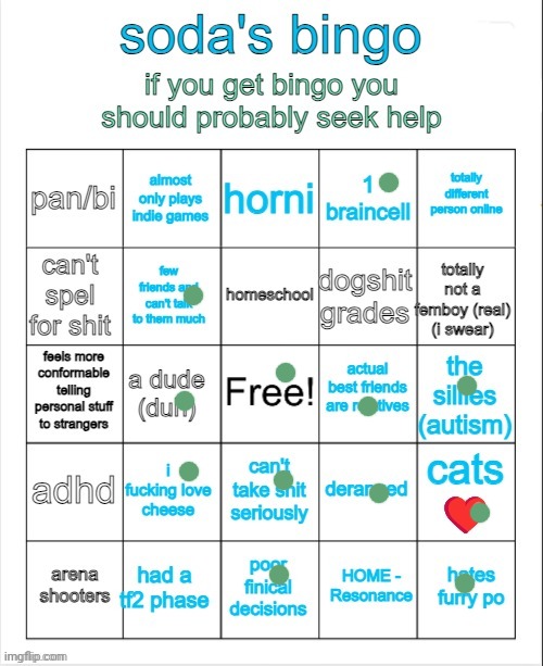 image tagged in soda's bingo | made w/ Imgflip meme maker