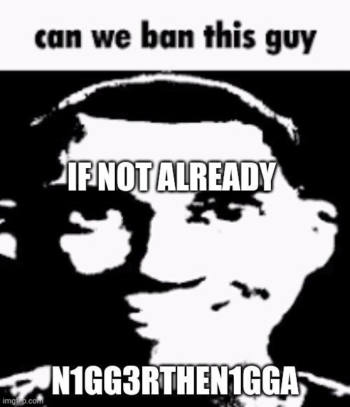 Bad timing my bad | IF NOT ALREADY; N1GG3RTHEN1GGA | image tagged in can we ban this guy | made w/ Imgflip meme maker
