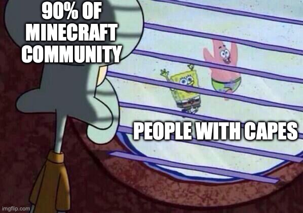 Squidward window | 90% OF MINECRAFT COMMUNITY; PEOPLE WITH CAPES | image tagged in squidward window | made w/ Imgflip meme maker